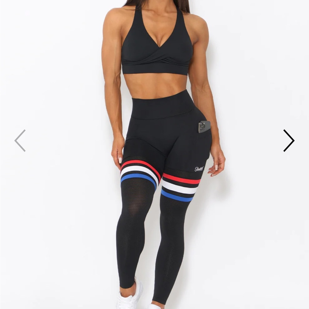 Bombshell Sportswear Scrunch Bum Pocket Thigh Highs - Red White Blue Stripe